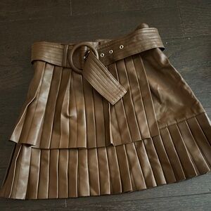 Zara Tan A-Line Mini Skirt Pleated Casual